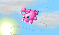 Size: 900x532 | Tagged: safe, artist:tillie-tmb, imported from derpibooru, pinkie pie, balloon pony, balloonie pony, original species, balloon, balloonie pie, cloud, female, pink floyd, solo, sun