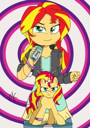 Size: 2039x2893 | Tagged: safe, artist:pony4koma, imported from derpibooru, sunset shimmer, human, pony, unicorn, equestria girls, clothes, equestria girls ponified, female, hero, jacket, leather jacket, magic, ponified, pose, power rangers, technology