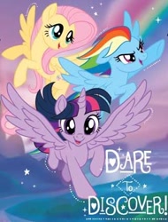Size: 318x418 | Tagged: safe, imported from derpibooru, fluttershy, rainbow dash, twilight sparkle, alicorn, pony, my little pony: the movie, dare to discover, poster, twilight sparkle (alicorn)
