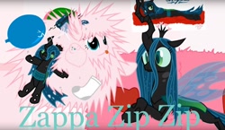Size: 1280x741 | Tagged: safe, artist:mixermike622, imported from derpibooru, queen chrysalis, oc, oc:fluffle puff, avatar: the last airbender, canon x oc, chrysalis plushie, chrysipuff, female, lesbian, meme, plushie, shipping, static electricity