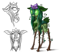 Size: 1099x1000 | Tagged: safe, artist:sirzi, imported from derpibooru, oc, oc only, dryad, original species, plant pony, deeryad, flower, flower in hair, glowing eyes, sketch, sketch dump, vine