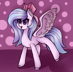 Size: 1166x1156 | Tagged: safe, artist:biskhuit, imported from derpibooru, oc, oc only, oc:elizabeth, pegasus, plush pony, pony, bow, female, hair bow, mare, solo, spread wings
