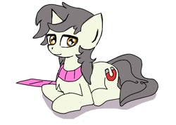 Size: 740x526 | Tagged: safe, imported from derpibooru, oc, oc only, oc:short fuse, pony, unicorn, clothes, looking at you, male, scarf, simple background, sitting, solo, stallion, white background