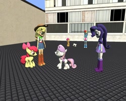 Size: 1280x1024 | Tagged: safe, artist:darkvenom666, imported from derpibooru, apple bloom, applejack, rainbow dash, rarity, scootaloo, sweetie belle, pony, equestria girls, 3d, boots, bracelet, clothes, compression shorts, cowboy boots, cowboy hat, denim skirt, football, hat, high heel boots, human ponidox, jewelry, skirt, socks, stetson
