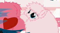 Size: 541x302 | Tagged: safe, artist:mixermike622, imported from derpibooru, queen chrysalis, oc, oc:fluffle puff, pony, animated, behaving like a cat, chrysalis plushie, couch, cushion, cute, female, flufflebetes, gif, heart, pawing, pillow, solo focus, youtube link