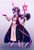 Size: 1648x2444 | Tagged: safe, artist:earthsong9405, artist:php130, artist:turnipberry, imported from derpibooru, twilight sparkle, anthro, classical unicorn, unguligrade anthro, unicorn, goddess au, arm band, biologically justified underarm fluff, cloven hooves, collaboration, curved horn, demigod, female, fluffy, gradient background, horn jewelry, horn ring, jewelry, leonine tail, magic, mare, muscles, purple background, robes, simple background, solo, staff, swirly markings, tail ring, unshorn fetlocks