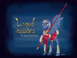 Size: 4000x3000 | Tagged: safe, artist:dilarus, deleted from derpibooru, imported from derpibooru, oc, oc only, armor, cover art, frown, history, lance, military, poland, solo, weapon