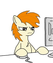 Size: 355x421 | Tagged: safe, artist:pizzamovies, imported from derpibooru, oc, oc only, oc:pizzamovies, base used, chest fluff, computer, computer mouse, disgusted, meme, solo