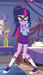 Size: 158x277 | Tagged: safe, imported from derpibooru, screencap, sci-twi, twilight sparkle, equestria girls, legend of everfree, camp everfree outfits, clothes, converse, female, glasses, legs, nervous, shoes, shorts, sneakers, socks, solo