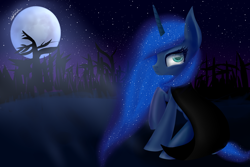 Size: 3000x2000 | Tagged: safe, artist:upsidedownpanda, imported from derpibooru, princess luna, female, lineless, night, solo, speedpaint