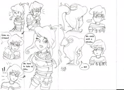 Size: 2335x1697 | Tagged: source needed, safe, artist:violetfeatheroficial, imported from derpibooru, oc, oc only, oc:crimson guard, oc:violet feather, equestria girls, bondage, comic, english, glasses, sexy