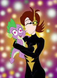 Size: 2169x2959 | Tagged: safe, artist:edcom02, imported from derpibooru, spike, dragon, human, avengers, cheek kiss, crossover, crossover shipping, heart eyes, interspecies, janet van dyne, kiss on the cheek, kissing, marvel, marvel comics, shipping, spikexwasp, wasp (marvel), wingding eyes