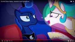 Size: 1824x1026 | Tagged: safe, artist:2snacks, imported from derpibooru, princess celestia, princess luna, alicorn, pony, two best sisters play, female, laughing, mare, muna, patlestia, trollestia, youtube, youtube link