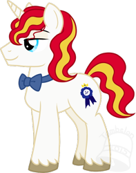 Size: 552x700 | Tagged: safe, artist:tambelon, imported from derpibooru, oc, oc only, oc:blue ribbon, pony, unicorn, male, next generation, offspring, parent:prince blueblood, parent:sunset shimmer, parents:sunblood, solo, stallion, watermark