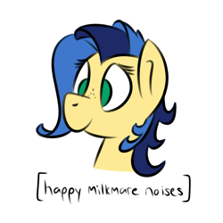 Size: 800x800 | Tagged: safe, artist:certificate, artist:glimglam, imported from derpibooru, oc, oc only, oc:milky way, earth pony, pony, bust, cute, descriptive noise, freckles, horse noises, meme, simple background, smiling, solo, white background