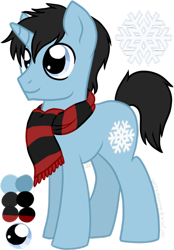 Size: 600x863 | Tagged: safe, artist:tambelon, imported from derpibooru, oc, oc only, oc:snowflake, pony, unicorn, clothes, male, reference sheet, scarf, solo, stallion