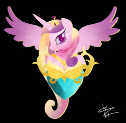 Size: 800x778 | Tagged: safe, artist:ii-art, imported from derpibooru, princess cadance, anthro, cutie mark background, female, smiling, solo, spread wings