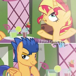 Size: 480x480 | Tagged: artist needed, safe, edit, imported from derpibooru, flash sentry, sunset shimmer, pony, equestria girls