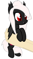 Size: 4571x8000 | Tagged: source needed, safe, artist:justisanimation, imported from derpibooru, oc, oc only, oc:midnight ruby, bat pony, pony, absurd resolution, cute, holding a pony, red and black oc, red eyes