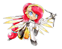 Size: 1344x1062 | Tagged: safe, artist:banzatou, imported from derpibooru, oc, oc only, oc:bloom, pony, mercy, overwatch, simple background, solo, transparent background