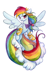 Size: 600x940 | Tagged: safe, artist:miszasta, imported from derpibooru, rainbow dash, pony, clothes, commission, dress, female, flying, gala dress, looking at you, smiling, solo, spread wings, watermark