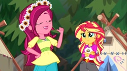 Size: 1100x618 | Tagged: safe, imported from derpibooru, screencap, gloriosa daisy, sunset shimmer, equestria girls, legend of everfree, biting, cute, tongue bite