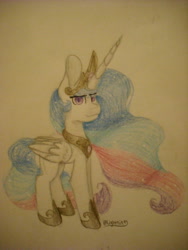 Size: 2448x3264 | Tagged: safe, artist:lightningrosesmilez, imported from derpibooru, princess celestia, alicorn, pony, crown, female, jewelry, peytral, photo, regalia, simple background, solo, traditional art, white background