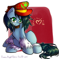 Size: 1200x1200 | Tagged: safe, artist:chaosangeldesu, imported from derpibooru, oc, oc only, oc:mad munchkin, earth pony, pony, female, hat, heart, mare, solo