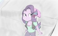 Size: 1920x1200 | Tagged: safe, artist:mildockart, imported from derpibooru, starlight glimmer, equestria girls, annoyed, beanie, clothes, colored sketch, female, grumpy, hat, pants, sketch, solo, traditional art