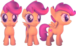 Size: 1456x883 | Tagged: safe, artist:fillerartist, imported from derpibooru, scootaloo, 3d, blender, female, redo, render, rotation, solo