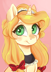 Size: 2480x3507 | Tagged: safe, artist:corelle-vairel, imported from derpibooru, oc, oc only, oc:vive, pony, unicorn, bow, female, hair bow, mare, solo