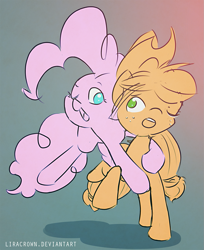 Size: 1007x1235 | Tagged: safe, artist:liracrown, imported from derpibooru, applejack, pinkie pie, glomp, hat, hug, jumping, one eye closed, rough sketch, sketch