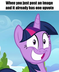 Size: 688x845 | Tagged: safe, imported from derpibooru, twilight sparkle, alicorn, pony, top bolt, faic, female, grin, image macro, mare, meme, nervous, smiling, solo, squee, twilight sparkle (alicorn), upvote, upvote bait, wide eyes