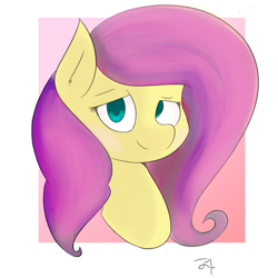 Size: 2000x2000 | Tagged: safe, artist:goldenled, imported from derpibooru, fluttershy, bust, female, lidded eyes, looking at you, portrait, smiling, solo