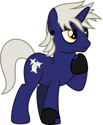 Size: 1051x1272 | Tagged: safe, artist:lightningbolt, derpibooru exclusive, imported from derpibooru, oc, oc only, oc:star signs, changeling, pony, unicorn, .svg available, clothes, cutie mark, disguise, disguised changeling, ear piercing, earring, emo, eyeliner, fingerless gloves, gloves, jewelry, makeup, male, piercing, raised hoof, show accurate, simple background, stallion, svg, transparent background, vector