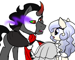 Size: 600x480 | Tagged: safe, artist:tambelon, imported from derpibooru, king sombra, oc, oc:opalescent pearl, crystal pony, pony, unicorn, canon x oc, dark magic, female, magic, male, mare, mask, phantom of the opera, shipping, sketch, sombra eyes, sombralescent, stallion