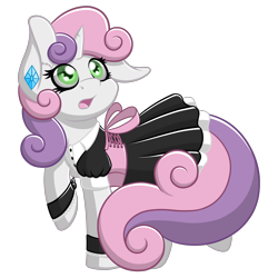 Size: 2893x2893 | Tagged: safe, artist:scramjet747, imported from derpibooru, sweetie belle, clothes, eyeliner, female, looking at something, maid, open mouth, raised hoof, simple background, solo, transparent background, young