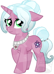 Size: 511x700 | Tagged: safe, artist:tambelon, imported from derpibooru, oc, oc only, oc:angel flower, crystal pony, pony, unicorn, female, jewelry, mare, necklace, solo, watermark