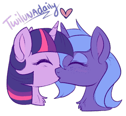 Size: 630x579 | Tagged: safe, artist:lulubell, imported from derpibooru, princess luna, twilight sparkle, alicorn, pony, unicorn, chest fluff, eyes closed, female, freckles, heart, kiss on the lips, kissing, lesbian, s1 luna, shipping, simple background, transparent background, twilight sparkle (alicorn), twiluna