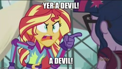 Size: 800x450 | Tagged: safe, edit, edited screencap, imported from derpibooru, screencap, sci-twi, sunset shimmer, twilight sparkle, equestria girls, friendship games, angry, demoman, exploitable meme, image macro, meme, sunset yells at twilight, team fortress 2