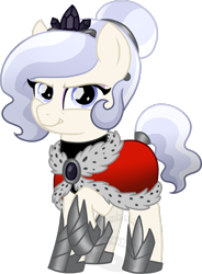 Size: 588x800 | Tagged: safe, artist:tambelon, imported from derpibooru, oc, oc only, oc:opalescent pearl, crystal pony, pony, alternate timeline, cape, clothes, corrupted, female, jewelry, mare, solo, tiara