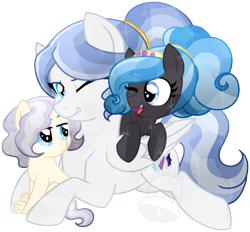 Size: 755x700 | Tagged: safe, artist:tambelon, imported from derpibooru, oc, oc only, oc:ebony glaze, oc:ivory sheen, oc:lapis lazuli, crystal pony, pegasus, pony, colt, female, filly, male, offspring, parent:king sombra, parent:oc:opalescent pearl, parents:canon x oc, siblings, simple background, transparent background