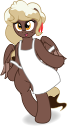 Size: 1181x2202 | Tagged: safe, artist:digiqrow, imported from derpibooru, oc, oc only, oc:sweet mocha, pegasus, pony, apron, bipedal, clothes, feather, freckles, simple background, solo, transparent background, vector, wings