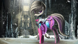 Size: 1944x1111 | Tagged: safe, artist:zigword, imported from derpibooru, octavia melody, pony, armor, crossover, female, ice, looking at you, mare, octavia (warframe), scenery, serious, serious face, snow, solo, warframe