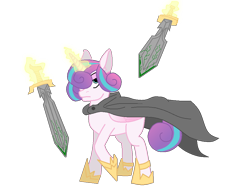 Size: 1024x768 | Tagged: safe, artist:hebini, artist:westrail642fan, color edit, edit, imported from derpibooru, princess flurry heart, alicorn, pony, cloak, clothes, colored, dual wield, older, simple background, sword, transparent background, weapon