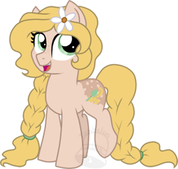 Size: 600x570 | Tagged: safe, artist:tambelon, imported from derpibooru, oc, oc only, oc:lovely locks, earth pony, pony, female, flower, flower in hair, mare, solo, watermark