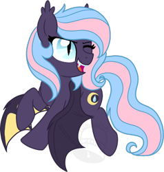 Size: 666x700 | Tagged: safe, artist:tambelon, imported from derpibooru, oc, oc only, oc:moon drop, bat pony, pony, female, mare, obtrusive watermark, solo, watermark