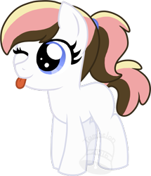 Size: 601x700 | Tagged: safe, artist:tambelon, imported from derpibooru, oc, oc only, oc:neapolitan twist, earth pony, pony, female, filly, one eye closed, solo, tongue out, watermark, wink