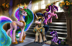Size: 2000x1285 | Tagged: safe, artist:harwick, imported from derpibooru, princess cadance, princess celestia, shining armor, spike, twilight sparkle, alicorn, dragon, pony, unicorn, :t, armor, baby, baby spike, backpack, blushing, book, bouquet, bow, butt, castle, crepuscular rays, crown, cute, cutelestia, embarrassed, female, filly, filly twilight sparkle, flower, frown, group, hair bow, happy, helmet, hnnng, jewelry, lidded eyes, looking back, lovebutt, magnet, male, mare, momlestia, nom, open mouth, paper, peytral, plot, puffy cheeks, raised hoof, reading, regalia, royal guard, saddle bag, scroll, scrunchy face, shining adorable, sitting, smiling, spikabetes, spikeabetes, stairs, stallion, sunbutt, sunflower, sunlight, teen princess cadance, twiabetes, underhoof, walking, younger