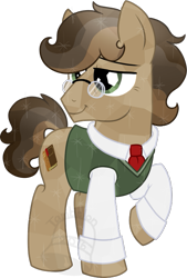 Size: 473x700 | Tagged: safe, artist:tambelon, imported from derpibooru, oc, oc only, oc:dusty tome, crystal pony, pony, clothes, glasses, male, shirt, solo, stallion, watermark